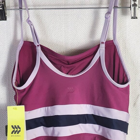 All In Motion Plumb Lilac Grey Blue Stripe Medium Coverage One Piece Swimsuit M - Picture 11 of 16